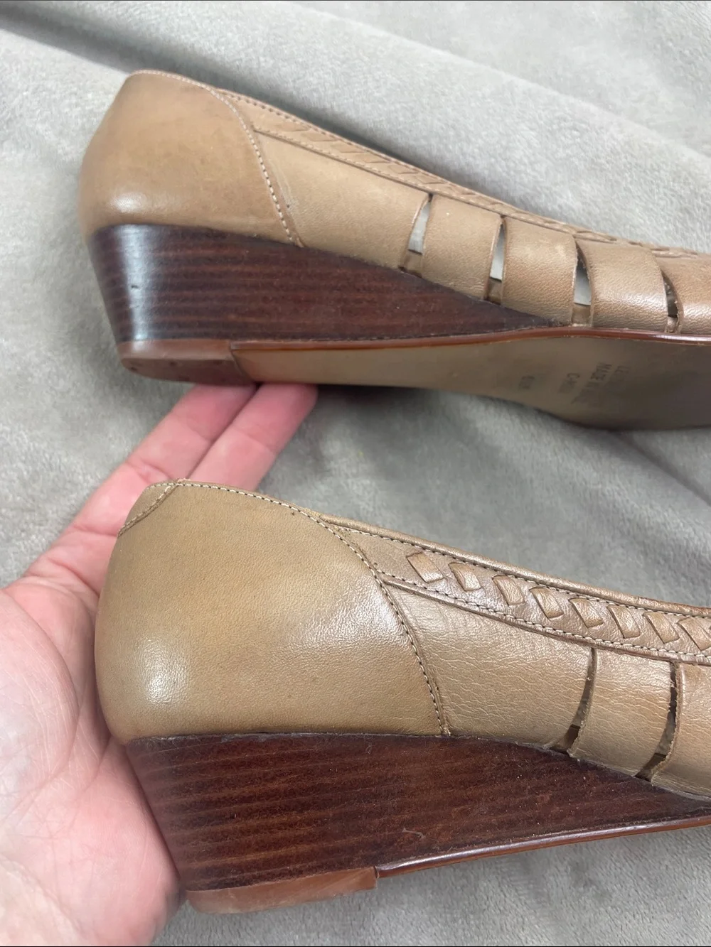 Calico Vintage Brazilian Leather Wedge Loafers Mink Tarragon